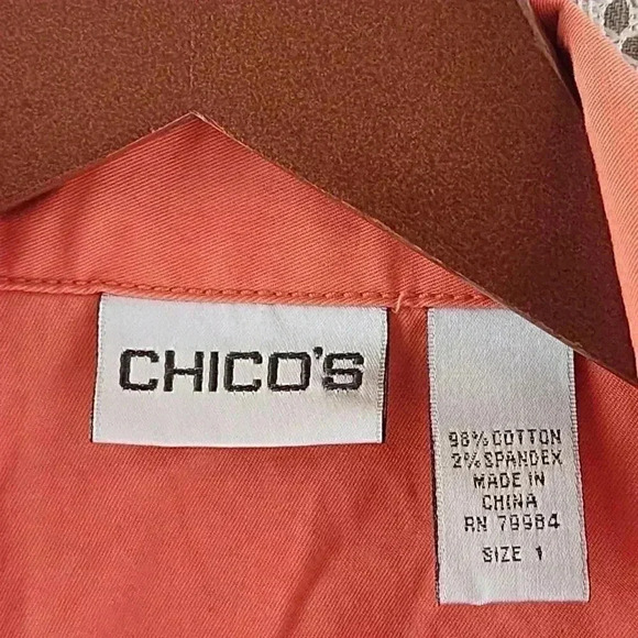 Chico's Cotton Blend Button 3/4 Sleeve Orange Blazer Women's M - Picture 5 of 7